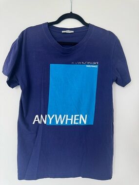 Valentino Navy Tee with Bright Blue Square Graphic